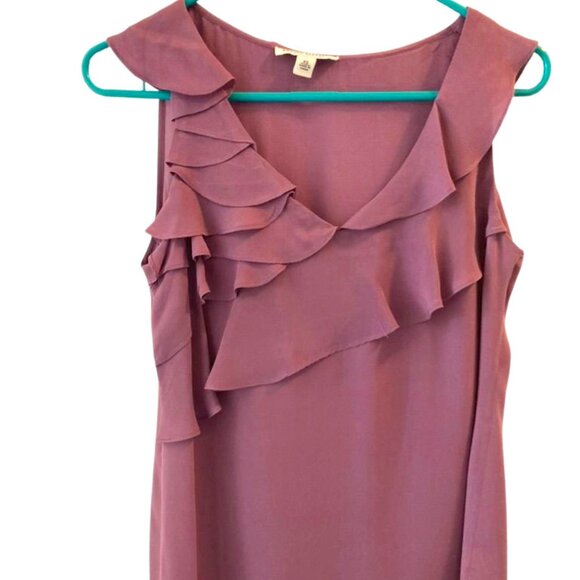 100% Silk Ruffle Blouse Tank Top – Banana Republic Mauve XS - Picture 2 of 9